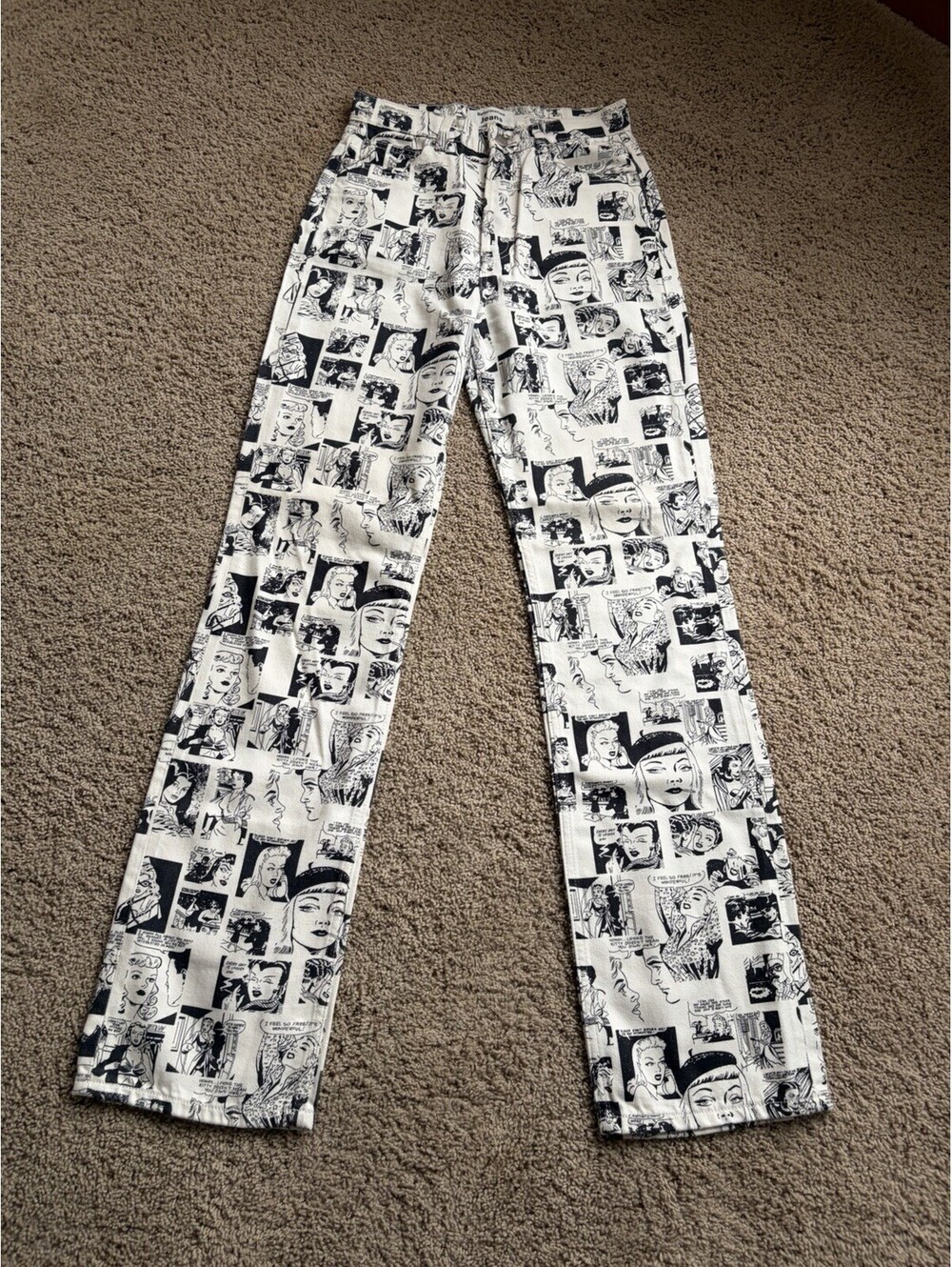 Reformation Newsprint High Rise Straight Leg jeans Newsprint Cream/ Black Sz 25 - Picture 3 of 13